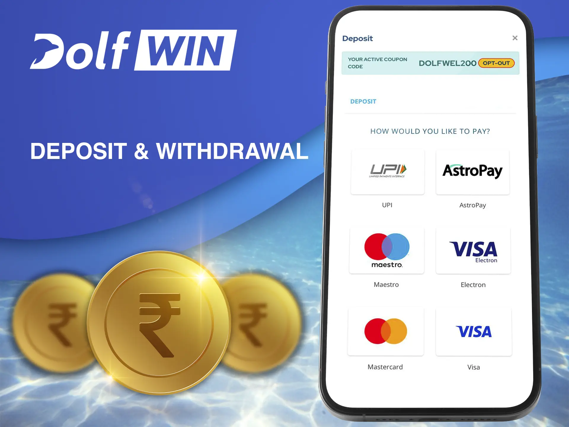 Choose the most favourable methods of funding your account at Dolfwin Casino.