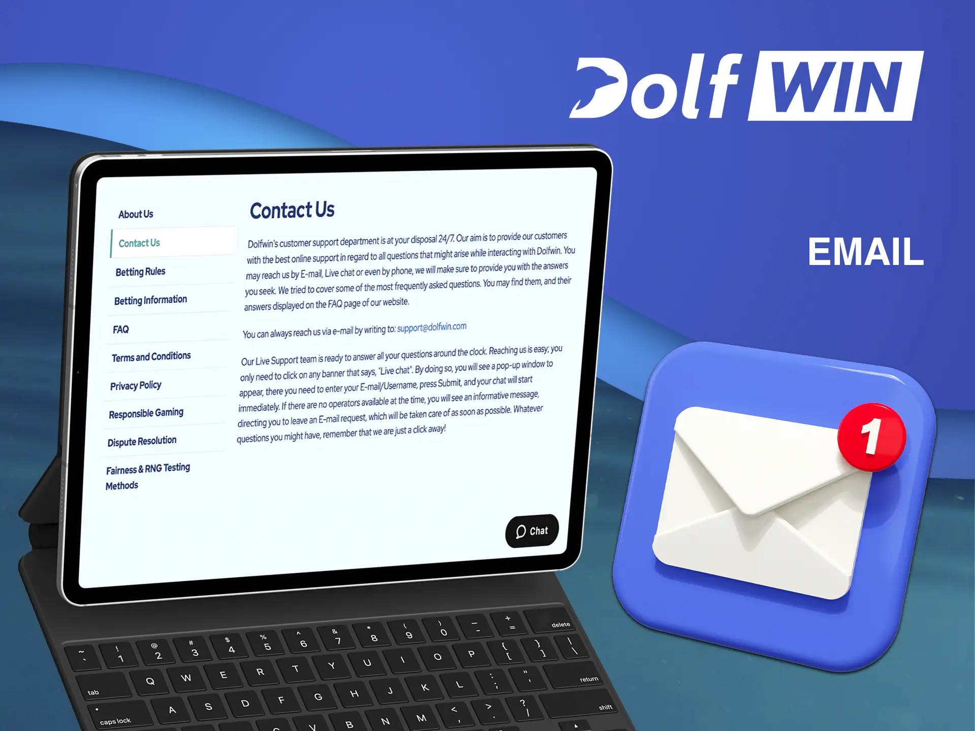 Contacting Dolfwin via email is a great way to get the answer you need quickly.
