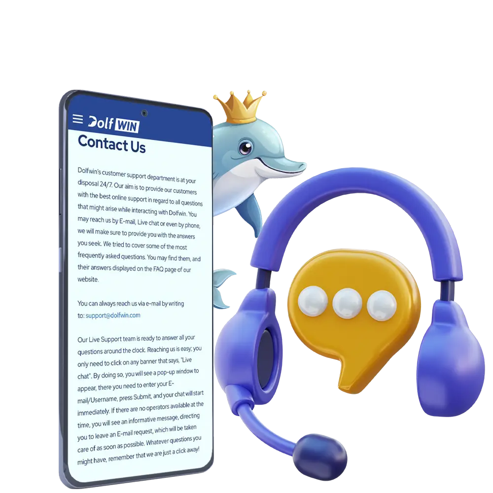 Explore the contact methods and contacts at Dolfwin Casino.