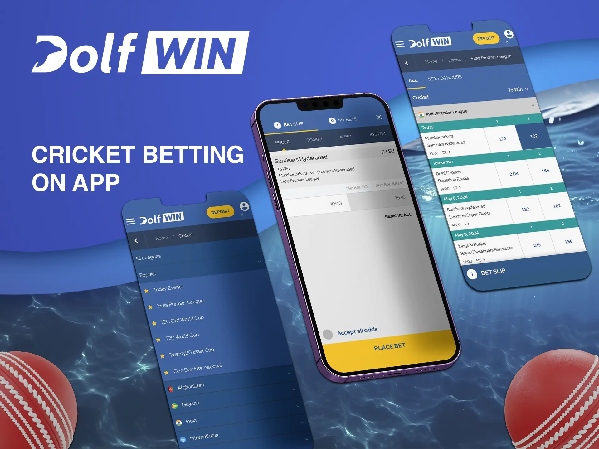 The Dolfwin app gives you instant access to betting on India's most popular sport.