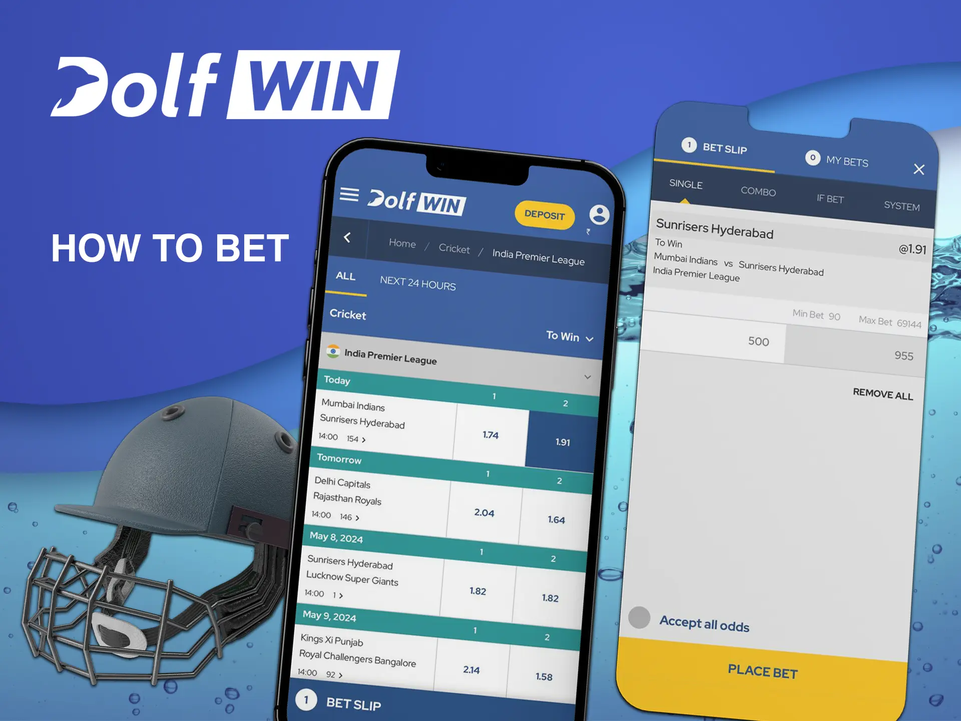 Go to the cricket section at Dolfwin, select your favourites for the upcoming match and confirm your bet.