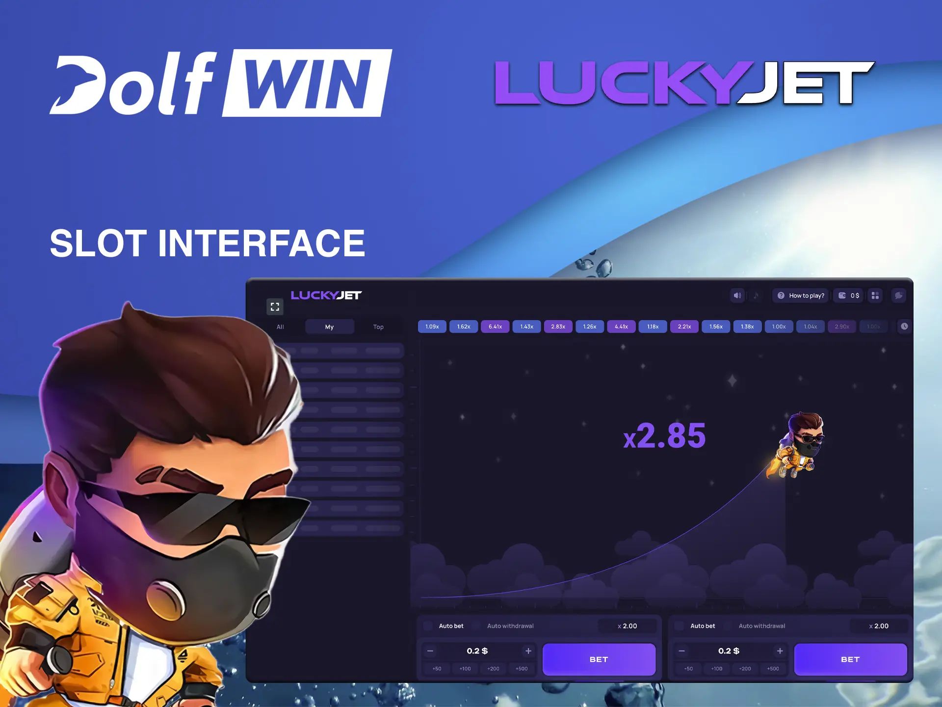 The Lucky Jet game from Dolfwin will provide you with a great design and clear interface.