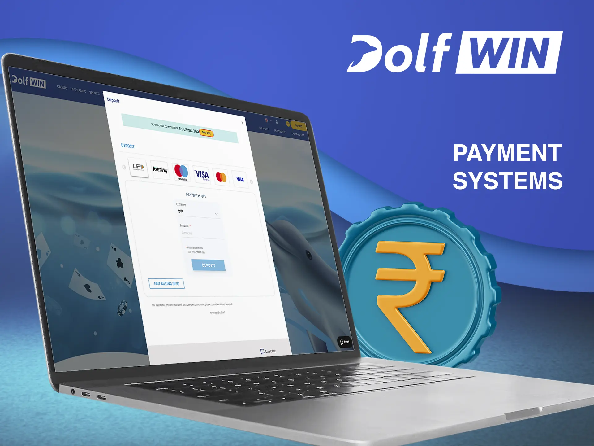 Choose only favourable and convenient for you methods of funding your account at Dolfwin Casino.