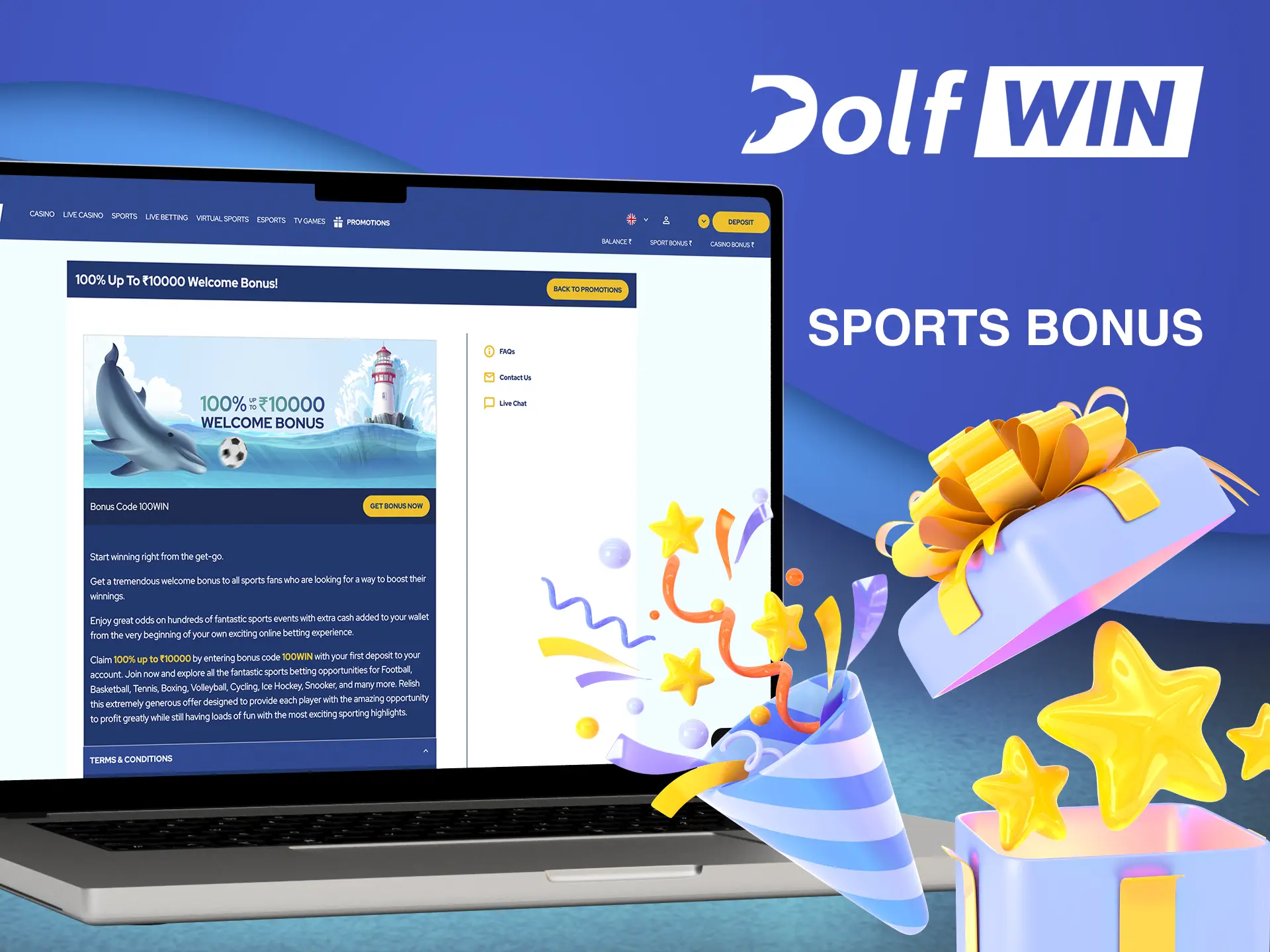 Immediately after making your deposit at Dolfwin you will receive your sports bonus and be able to place your first bet.