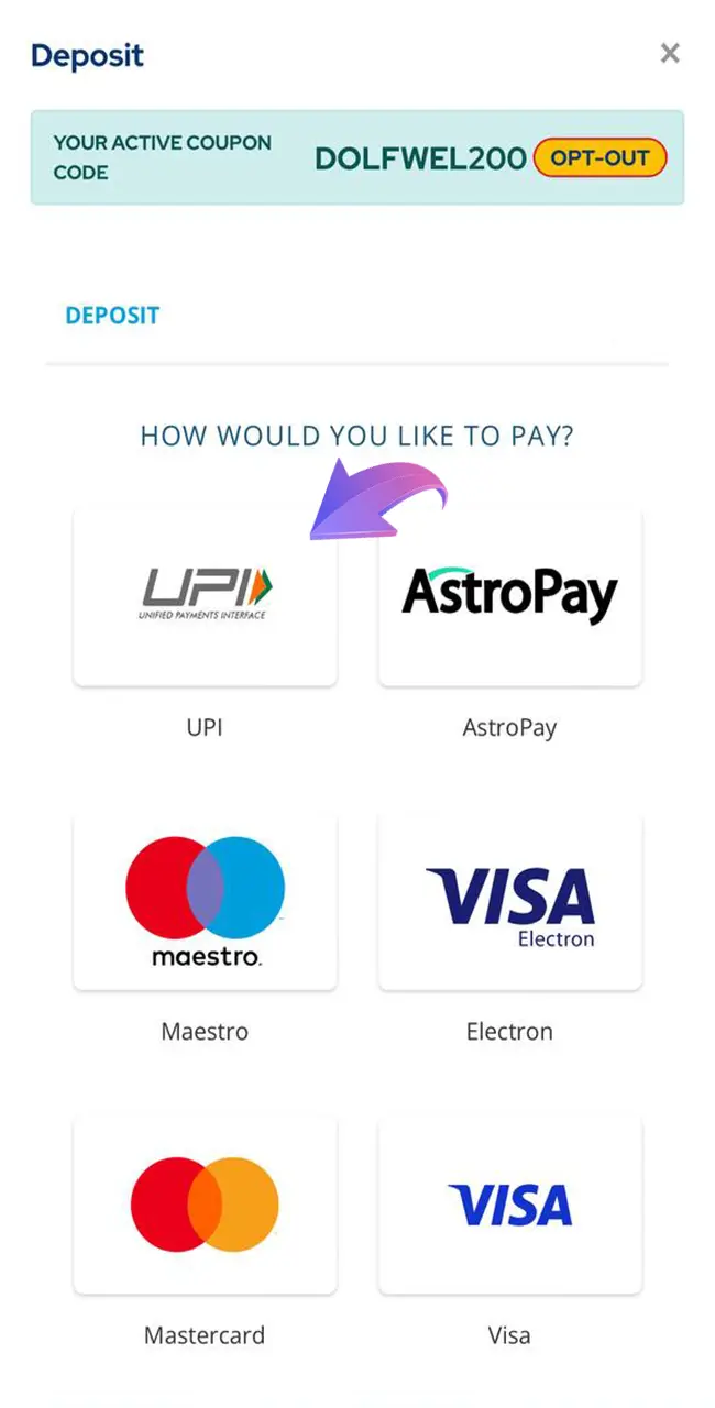 Determine the Dolfwin deposit method that suits your needs.