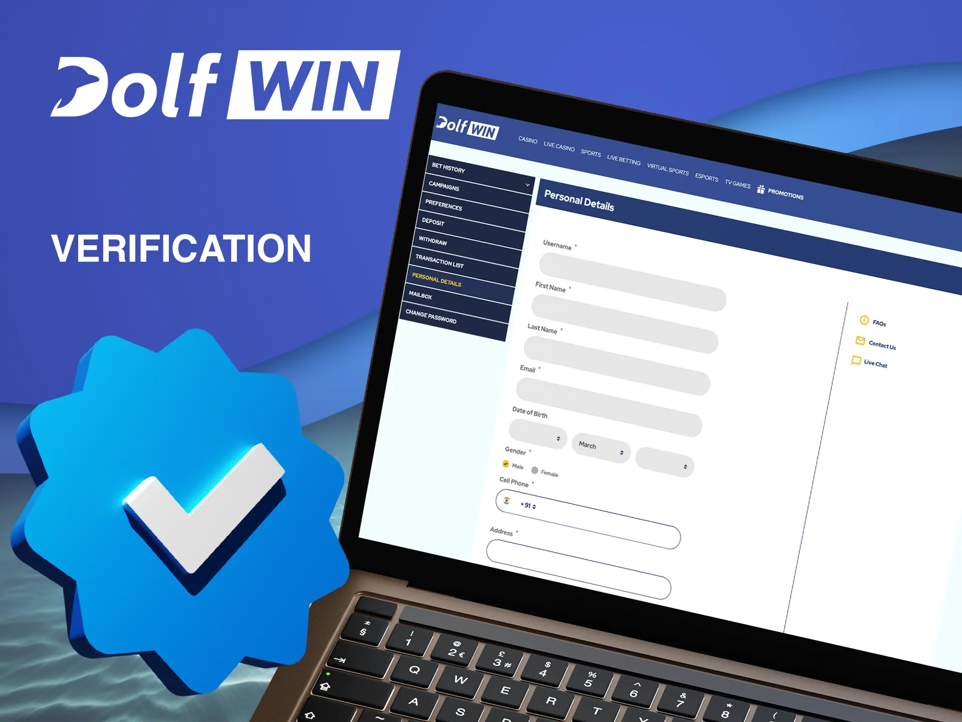Confirm your account to open all features of the Dolfwin website.