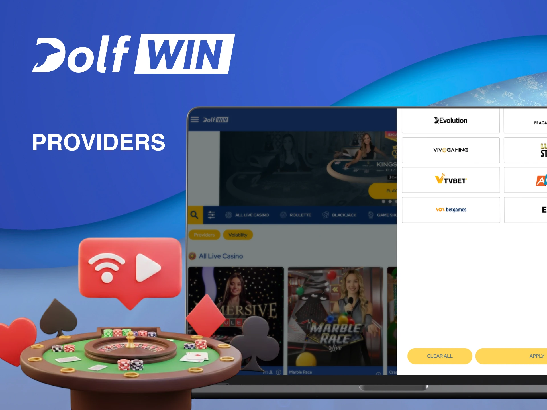 Play live dealer games from top providers on Dolfwin Live Casino and win now.