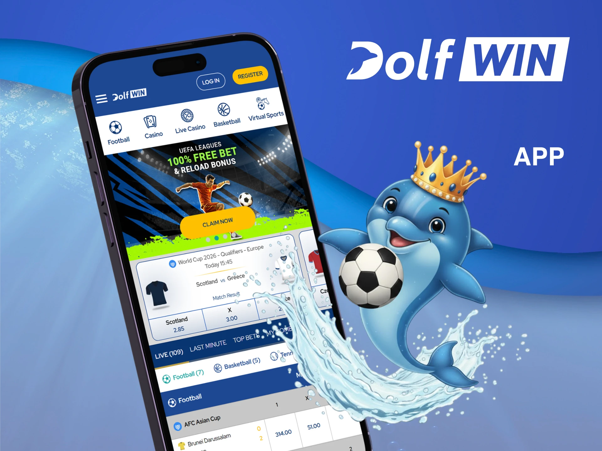 Download the Dolfwin app for quick and convenient sports betting on your phone.