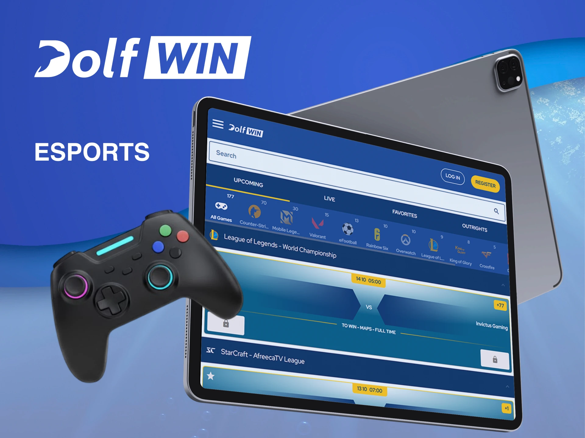 Access a massive selection of eSports betting markets right here on Dolfwin.