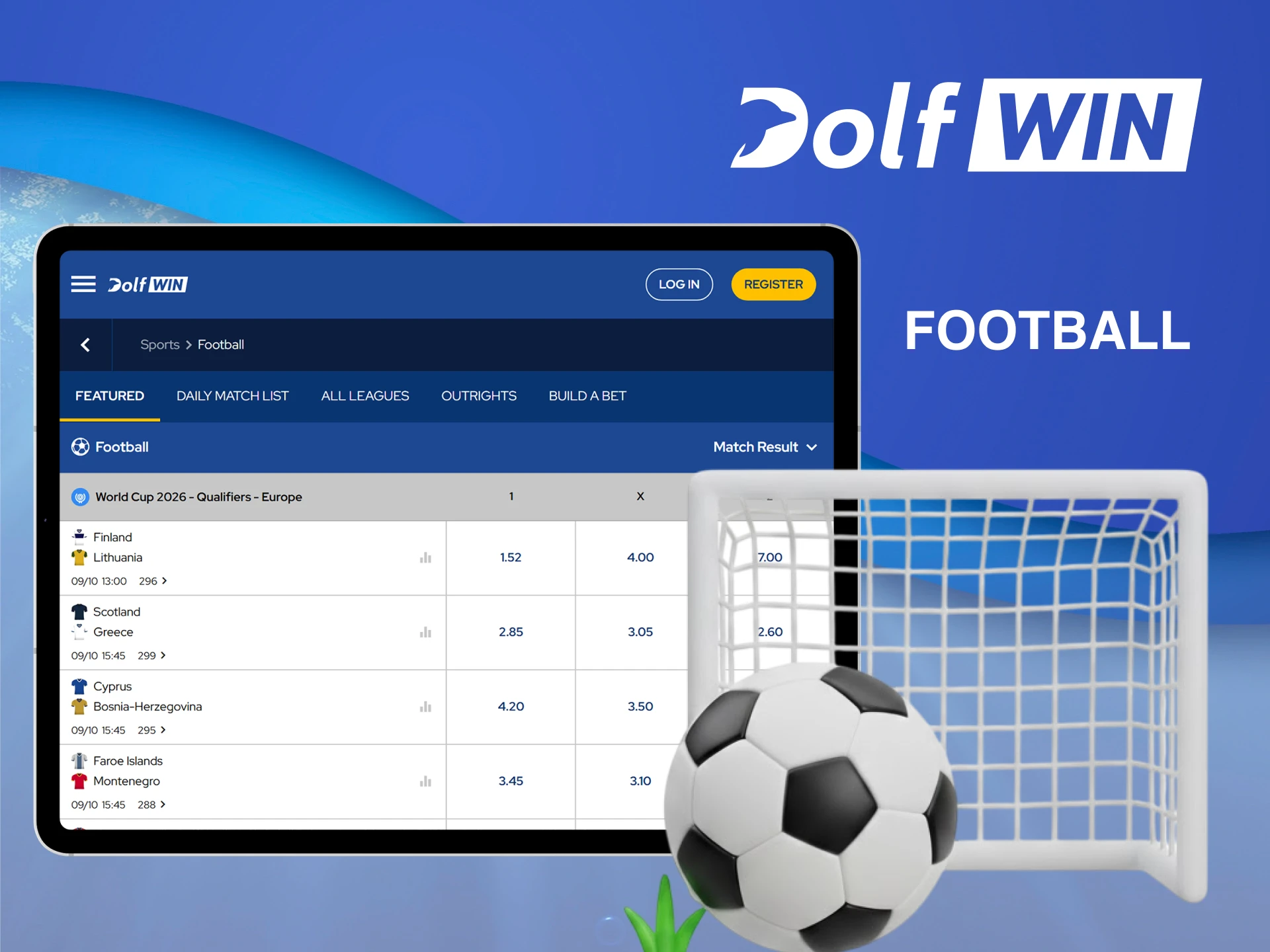 Find the best odds and exciting markets for Football betting on Dolfwin.