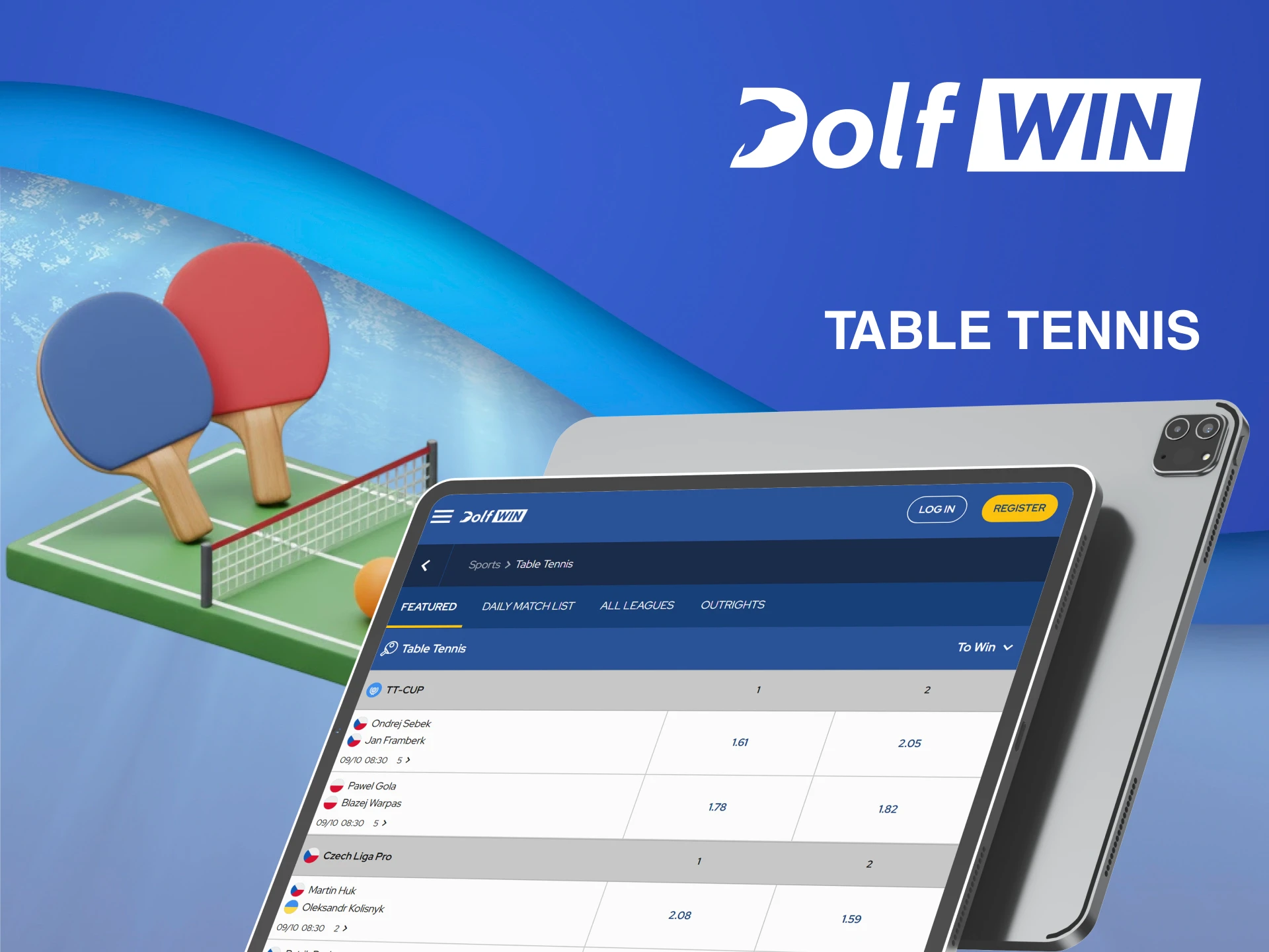 Fast-paced action awaits you in the Table Tennis betting section on Dolfwin.