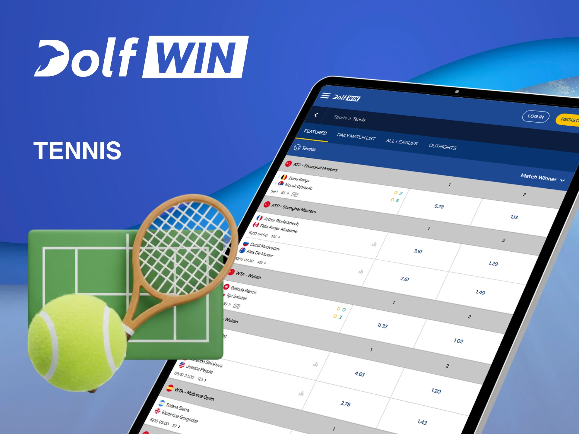 Wager on every Grand Slam and tournament with Dolfwin Tennis betting.